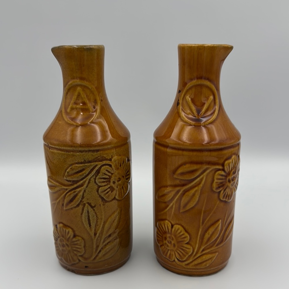 Vintage Portuguese Olive Oil Vinegar Cruet Set Alexandre Algarvio Pottery